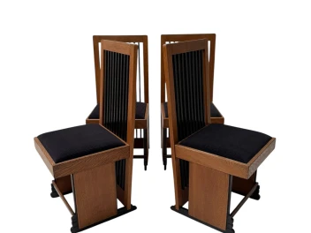 Four Art Deco Modernist High Back Dining Chairs by Architect Caspers, 1920s